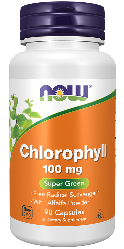 NOW Supplements, Chlorophyll 100 mg with Alfalfa, 90 Veg Caps
