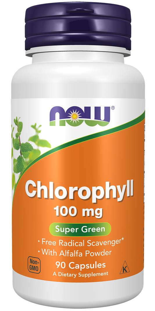NOW Supplements, Chlorophyll 100 mg with Alfalfa, 90 Veg Caps