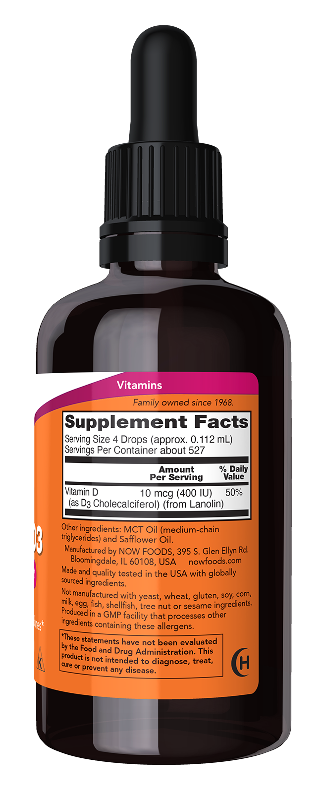 NOW Supplements, Liquid Vitamin D-3, Strong Bones*, 2-oz