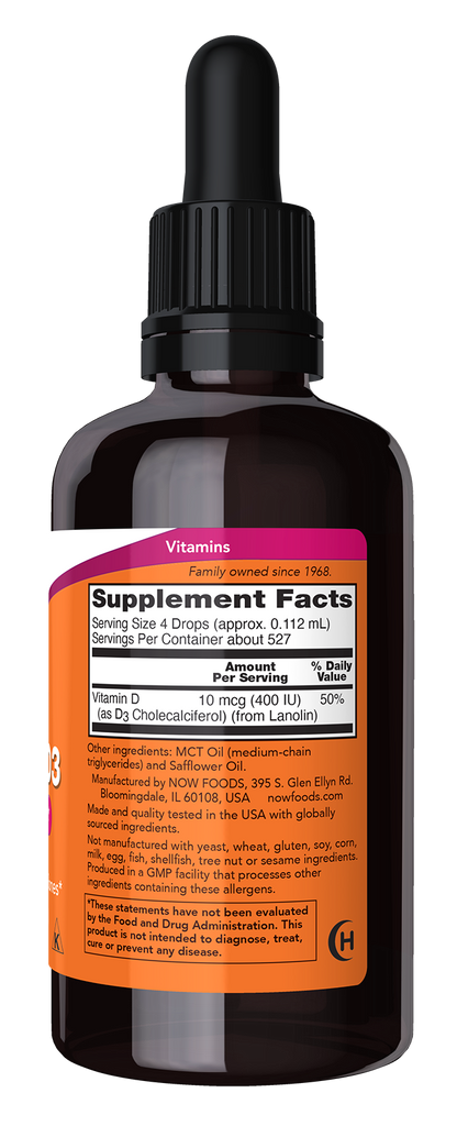 NOW Supplements, Liquid Vitamin D-3, Strong Bones*, 2-oz
