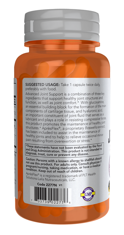 NOW Sports, Advanced Joint Support, Glucosamine, Hyaluronic Acid, 60 Caps