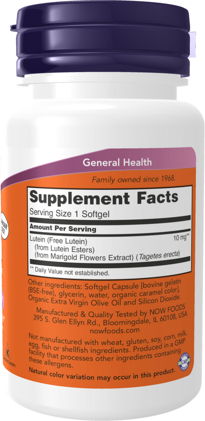 NOW Supplements, Lutein with 10 mg of Free Lutein, 120 Softgels