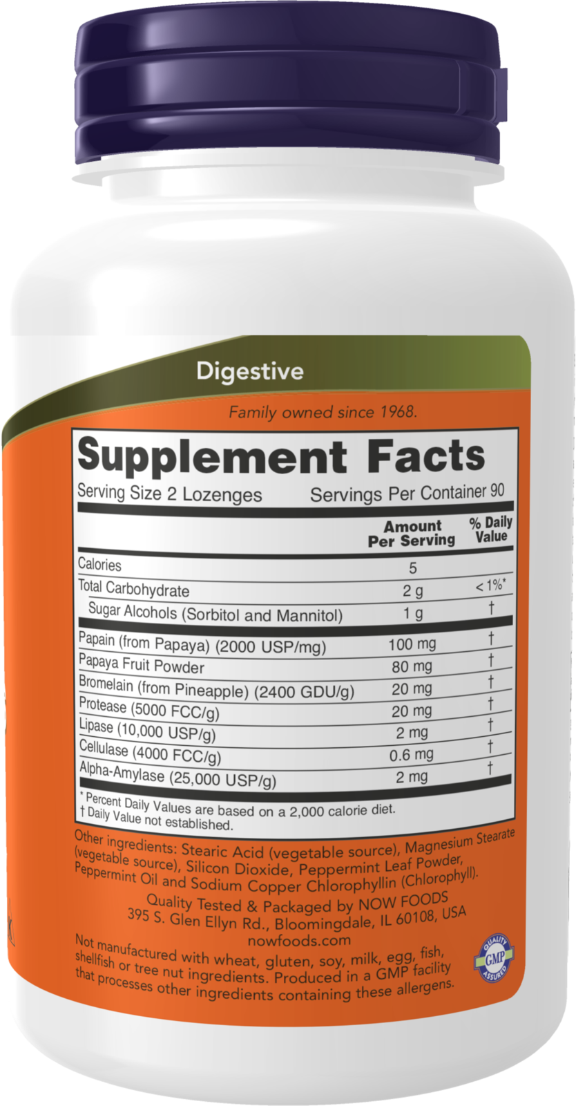 NOW Supplements, Papaya Enzyme, Mint & Chlorophyll, 180 Chewable Lozenges