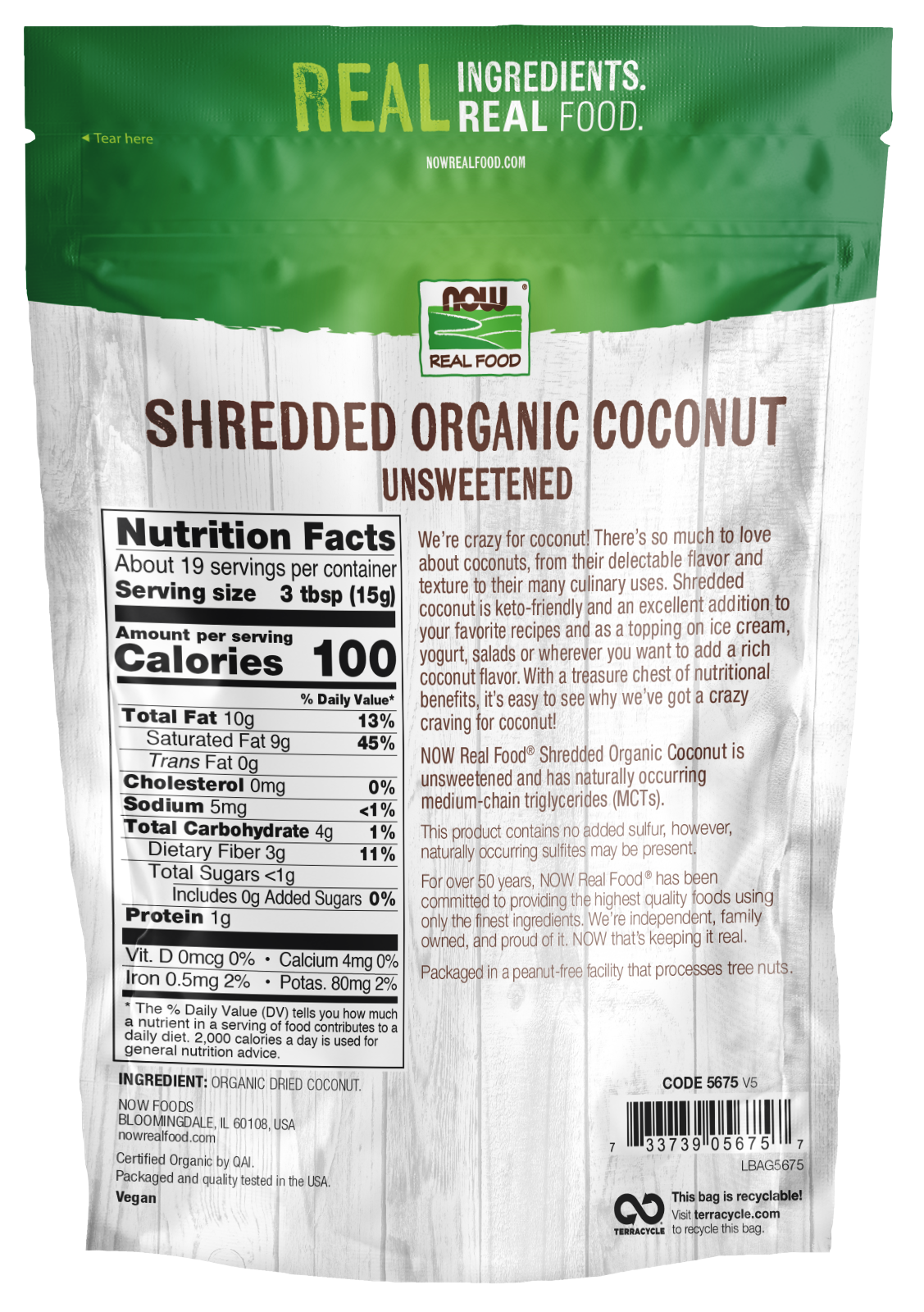 NOW Foods, Organic Coconut, Unsweetened & Shredded, 10 oz