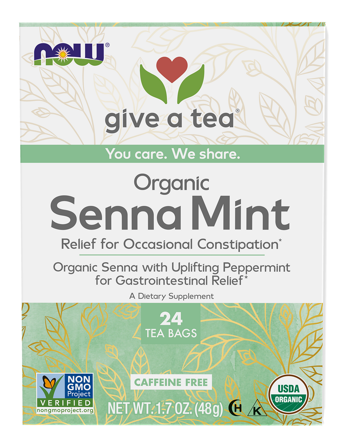 NOW Give a Tea® Organic Senna Mint Tea, Occasional Constipation*, 24 bags