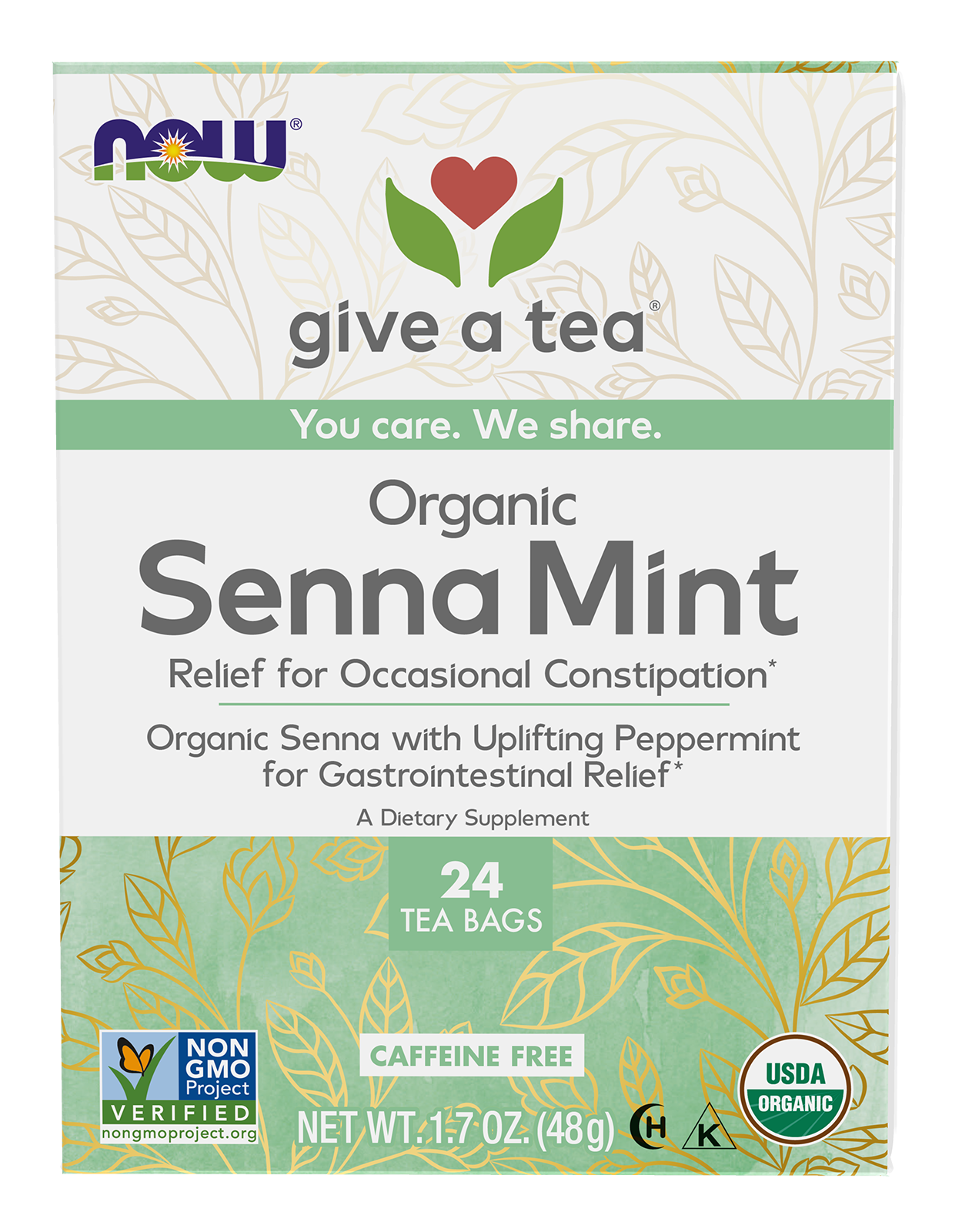 NOW Give a Tea® Organic Senna Mint Tea, Occasional Constipation*, 24 bags