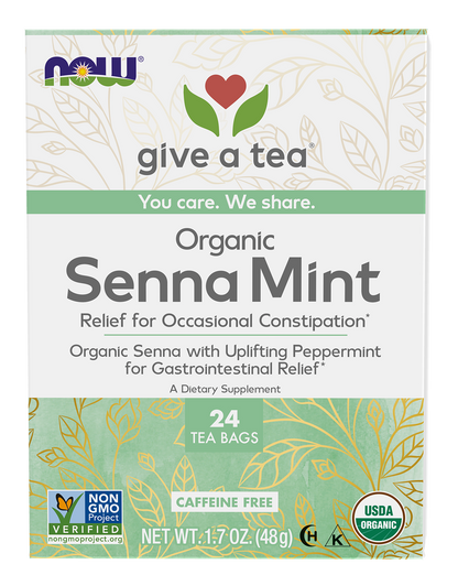 NOW Give a Tea® Organic Senna Mint Tea, Occasional Constipation*, 24 bags