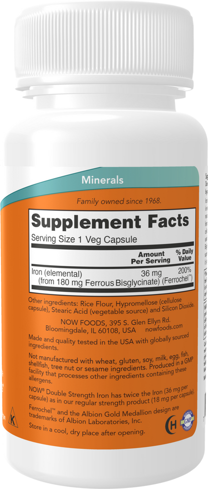 NOW Supplements, Iron 36 mg, Non-Constipating*, 90 Veg Caps