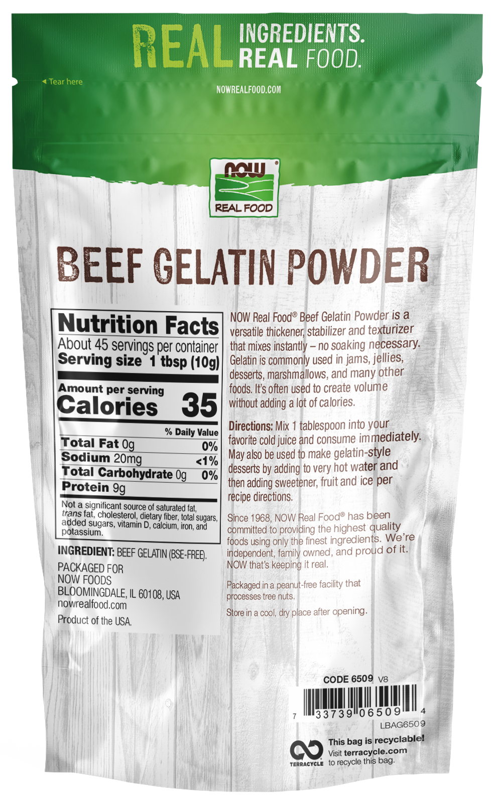 NOW Foods, Beef Gelatin Powder, Thickening Agent, 1 lb