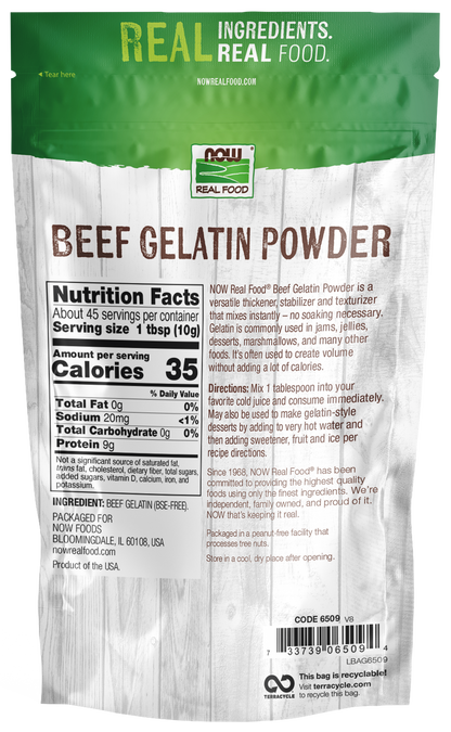 NOW Foods, Beef Gelatin Powder, Thickening Agent, 1 lb