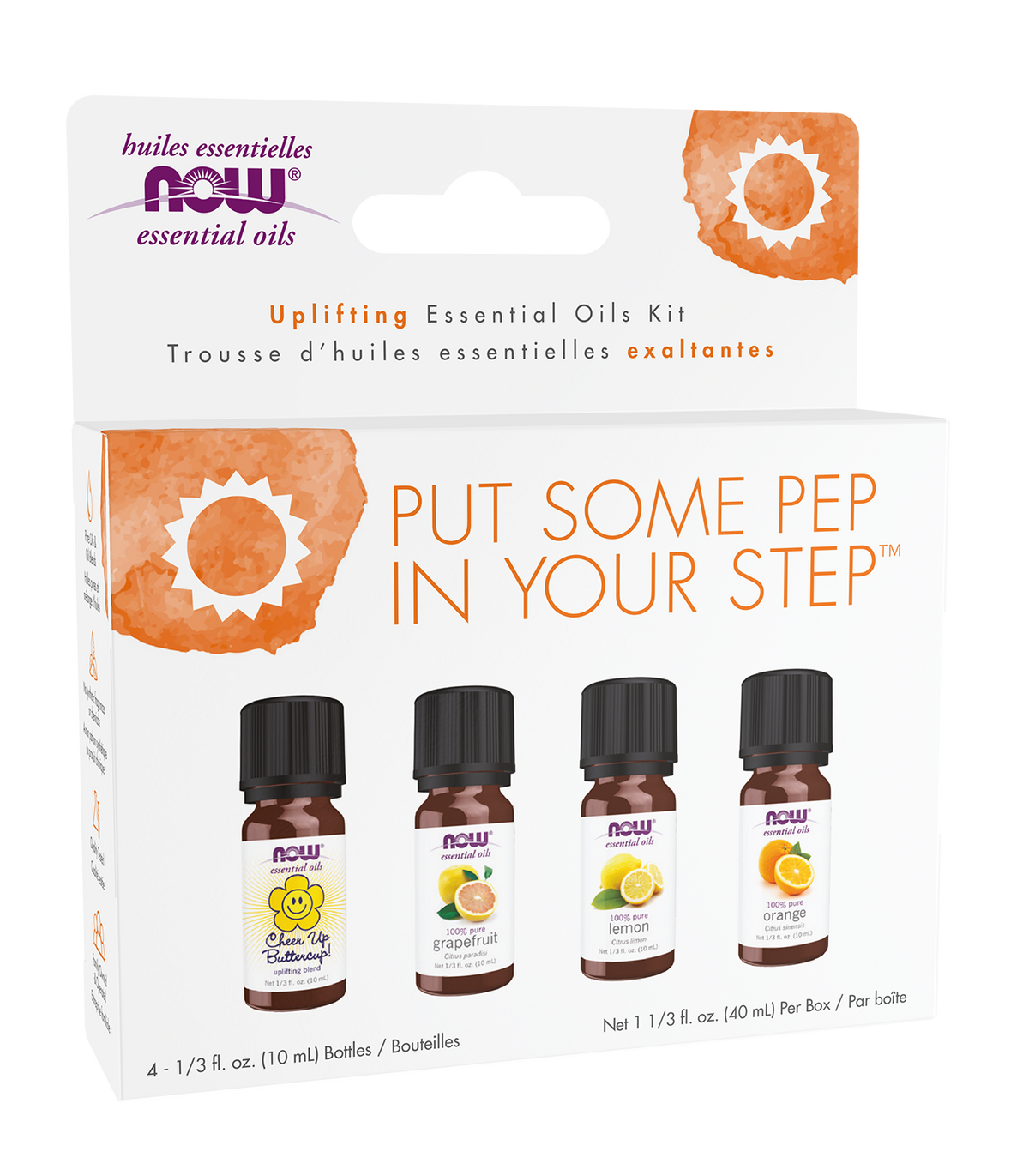 NOW Essential Oils, Put Some Pep in Your Step Uplifting Aroma Kit, 4x 10mL