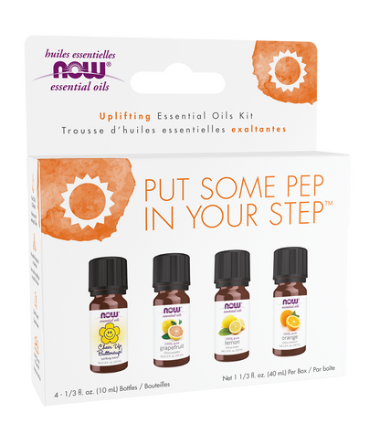 NOW Essential Oils, Put Some Pep in Your Step Uplifting Aroma Kit, 4x 10mL