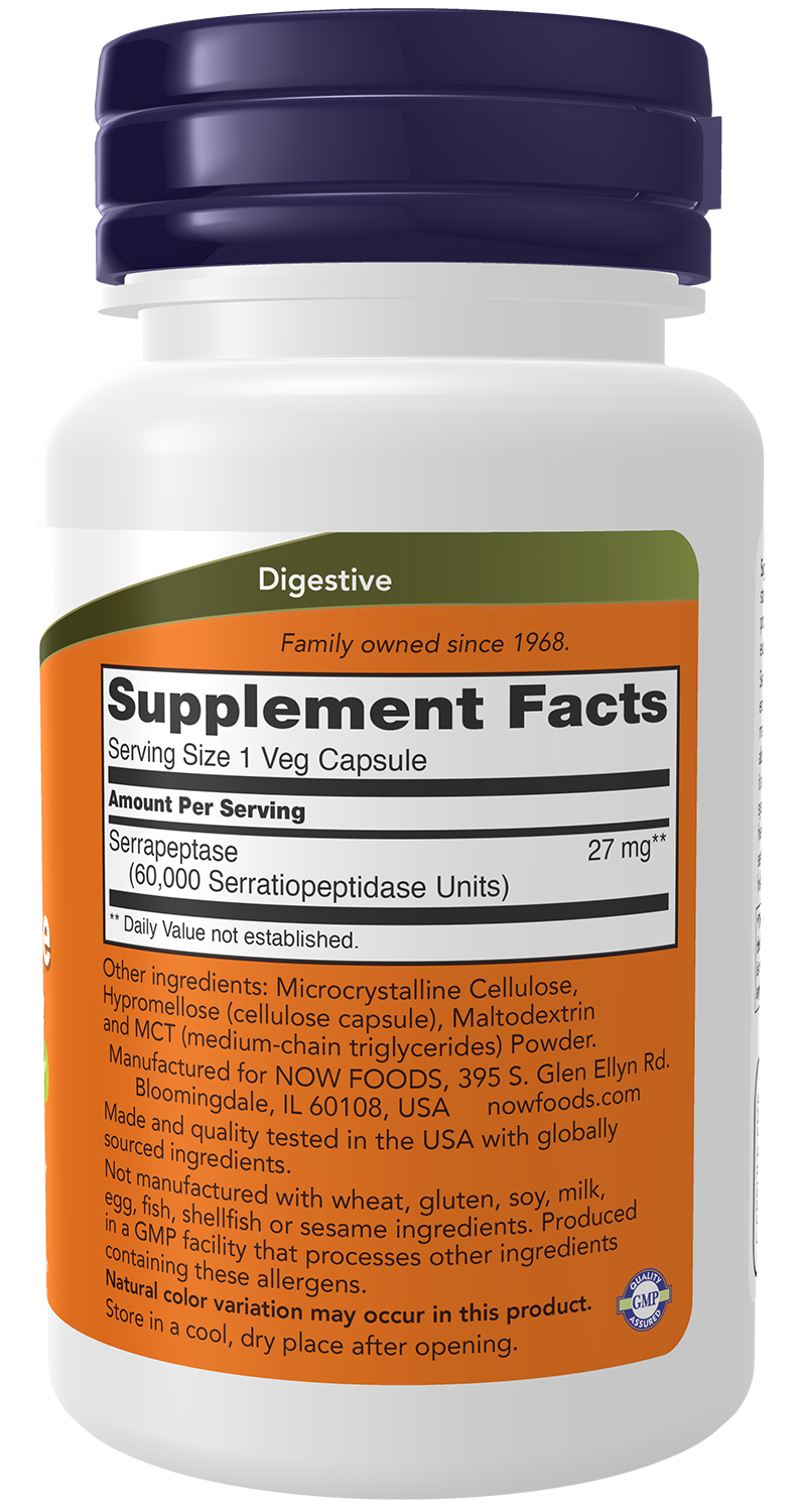 NOW Supplements, Serrapeptase 60,000 Units of Activity, 60 Veg Caps