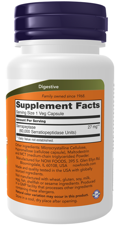 NOW Supplements, Serrapeptase 60,000 Units of Activity, 60 Veg Caps