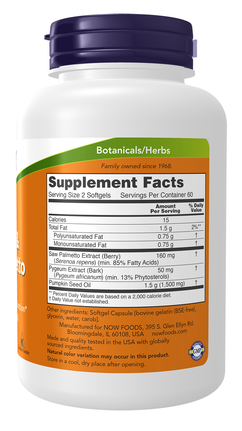 NOW Supplements, Pygeum & Saw Palmetto with Pumpkin Seed Oil, 120 Softgels