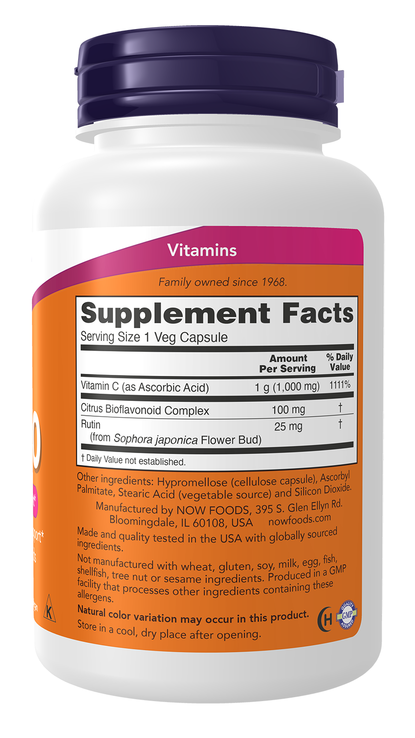 NOW Supplements, Vitamin C-1,000 with 100 mg of Bioflavonoids, 100 Veg Caps