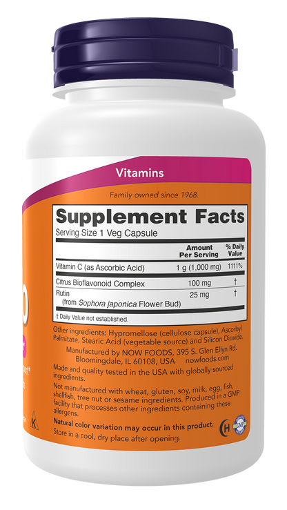 NOW Supplements, Vitamin C-1,000 with 100 mg of Bioflavonoids, 100 Veg Caps