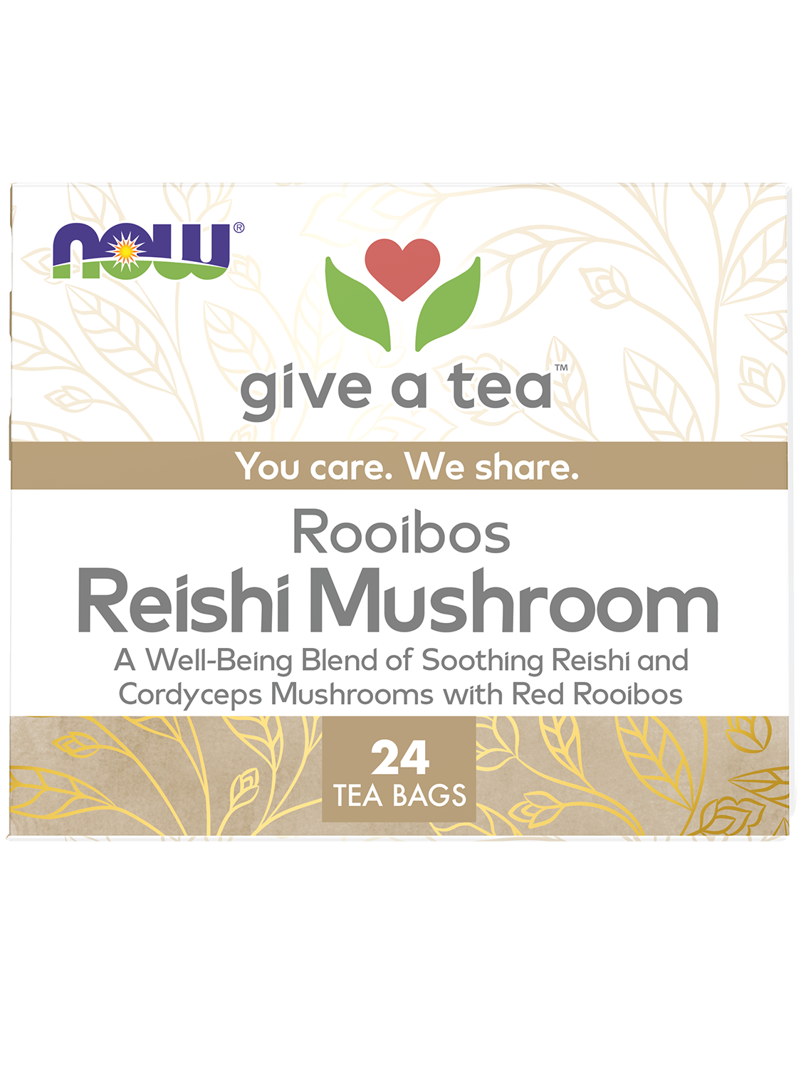 NOW Give a Tea® Rooibos Reishi Mushroom Tea, Caffeine-Free, 24 bags