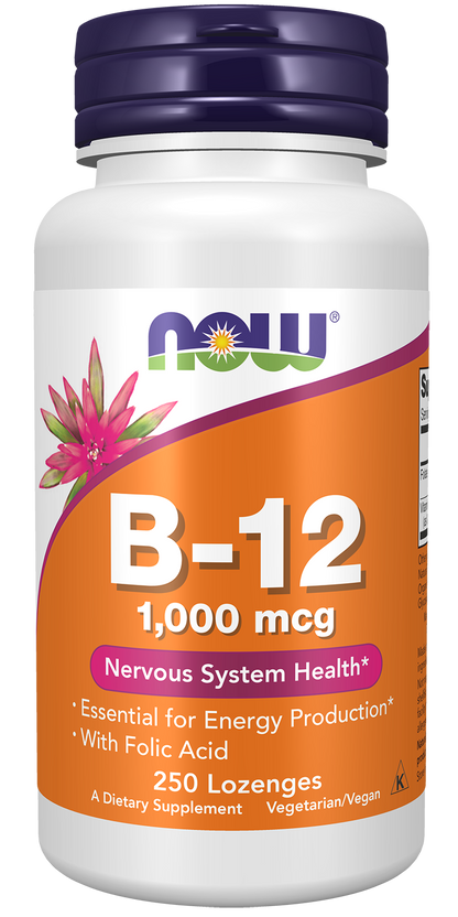 NOW Supplements, Vitamin B-12 1,000 mcg w Folic Acid, 250 Chewable Lozenges