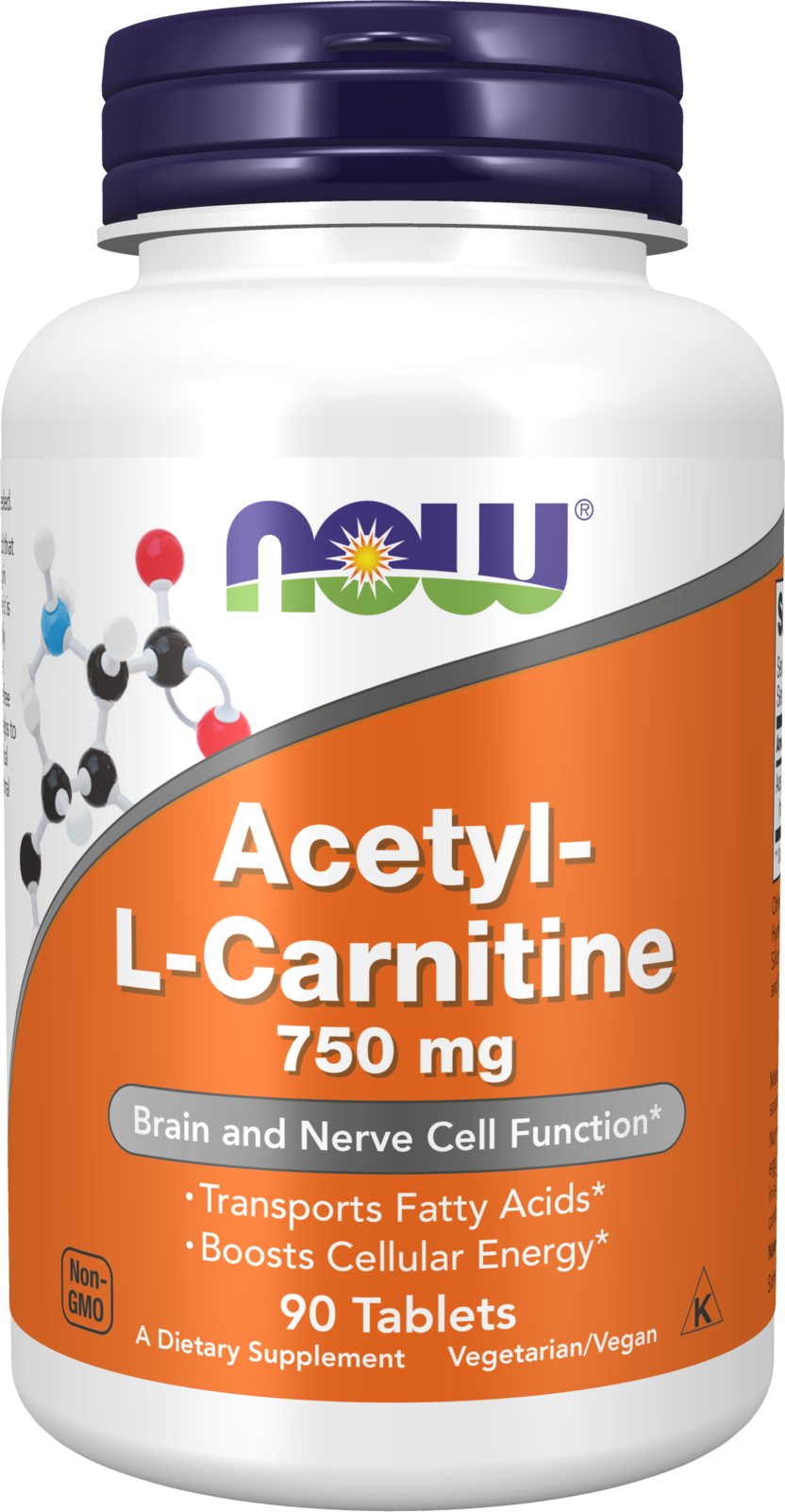 NOW Supplements, Acetyl-L-Carnitine 750 mg, Brain Energy*, 90 Tabs