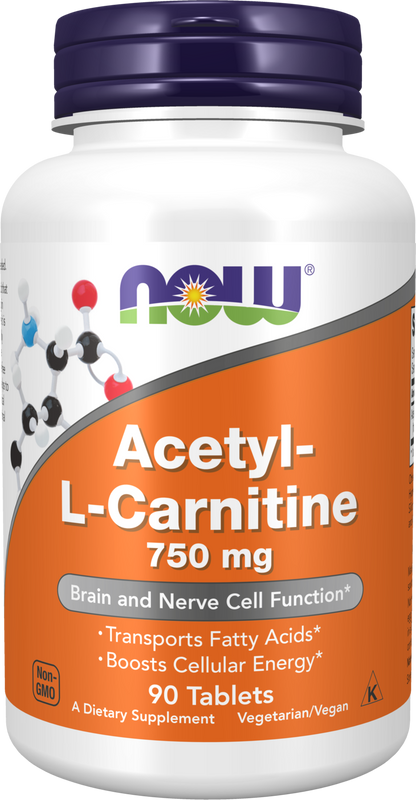 NOW Supplements, Acetyl-L-Carnitine 750 mg, Brain Energy*, 90 Tabs