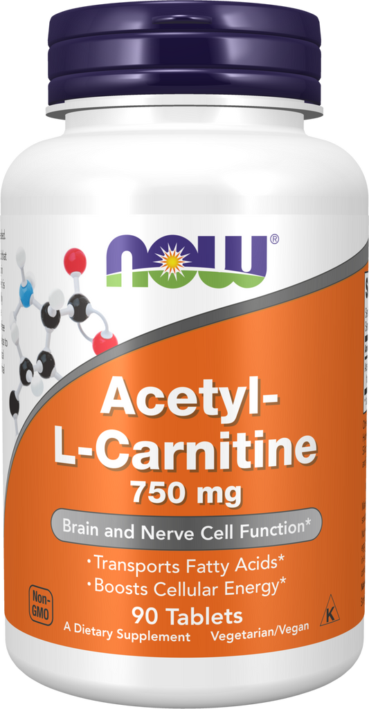 NOW Supplements, Acetyl-L-Carnitine 750 mg, Brain Energy*, 90 Tabs