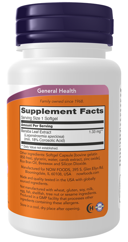 NOW Supplements, GlucoFit® with 18% Corosolic Acid, 60 Softgels