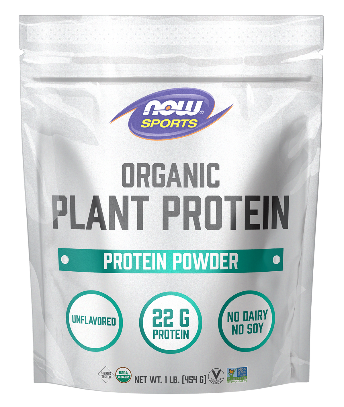 NOW Sports Organic Plant Protein 22 g, Unflavored, Vegan Powder, 1 lb