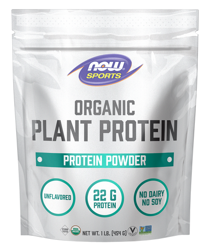 NOW Sports Organic Plant Protein 22 g, Unflavored, Vegan Powder, 1 lb
