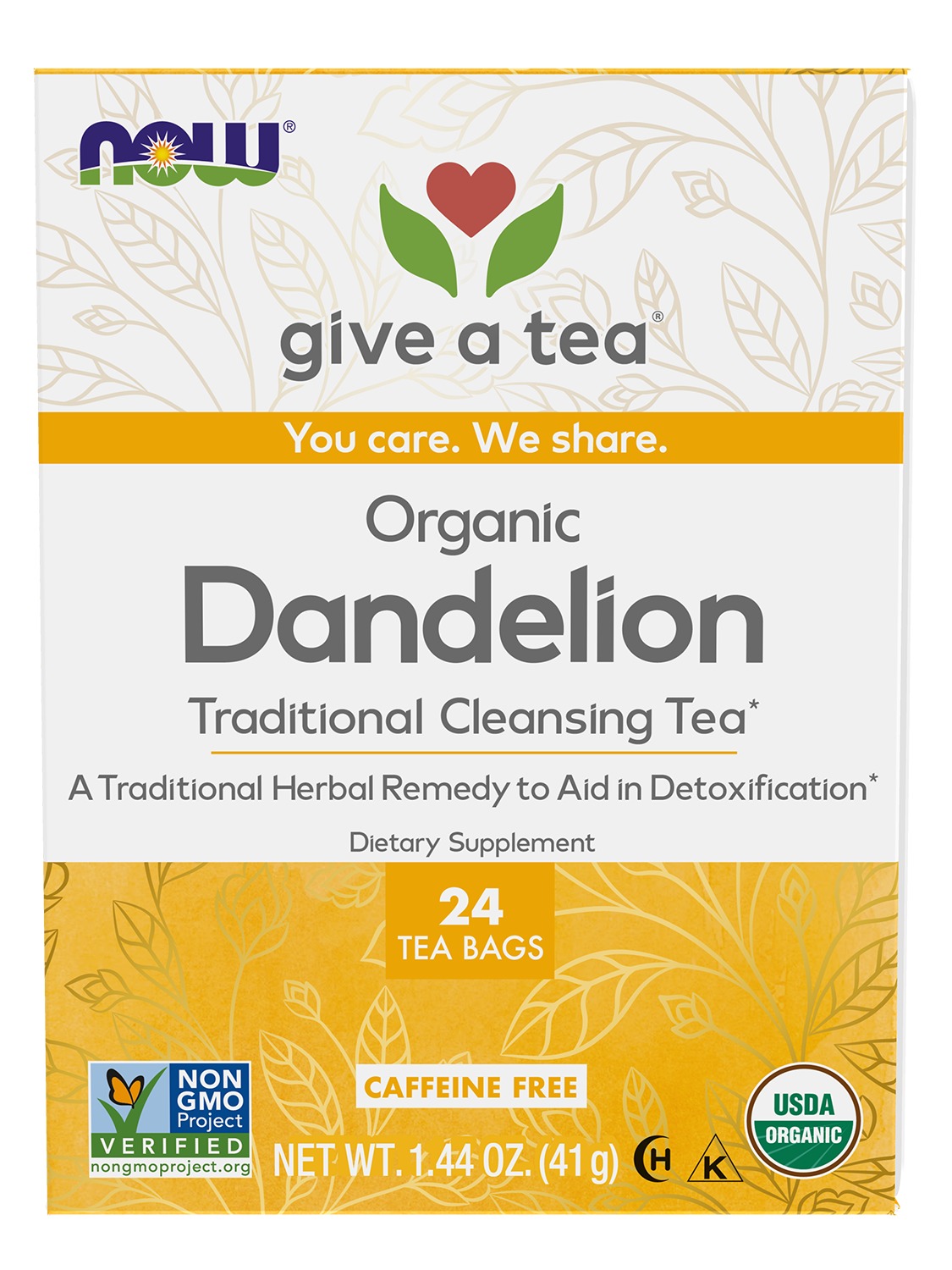 NOW Foods Give a Tea®, Certified Organic Dandelion, Cleansing Tea*, 24 Bags