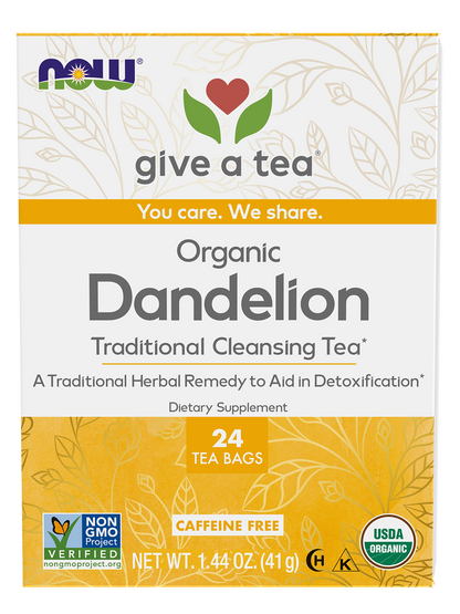 NOW Foods Give a Tea®, Certified Organic Dandelion, Cleansing Tea*, 24 Bags