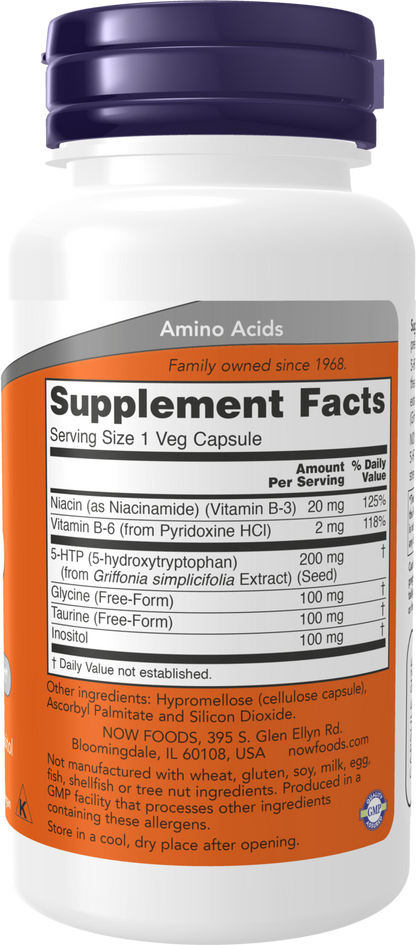 NOW Supplements, 5-HTP (5-hydroxytryptophan) 200 mg, 60 Veg Caps