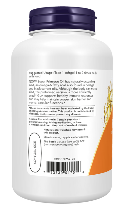 NOW Supplements, Super Primrose 1300 mg with GLA, 120 Softgels