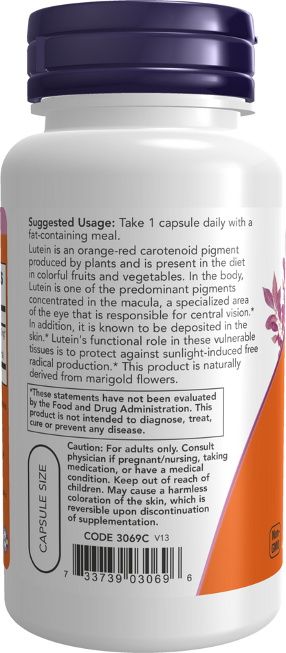 NOW Supplements, Lutein with 20 mg of Free Lutein, 90 Veg Caps