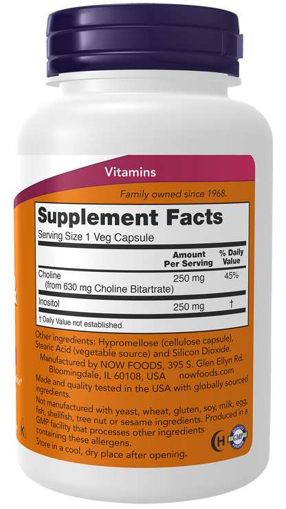 NOW Supplements, Choline & Inositol, Nervous System Health*, 100 Caps