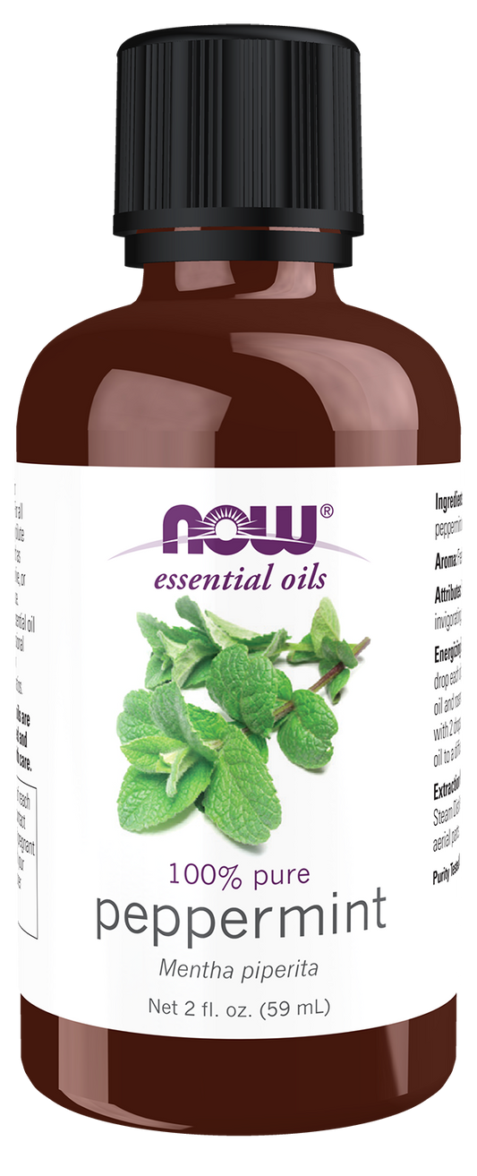 NOW Essential Oils, Peppermint Oil, Steam Distilled, Undiluted, 2 fl. oz