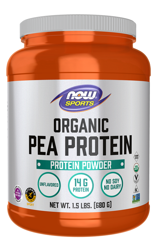 NOW Sports, Certified Organic Pea Protein 14g, Unflavored Powder, 1.5 lbs