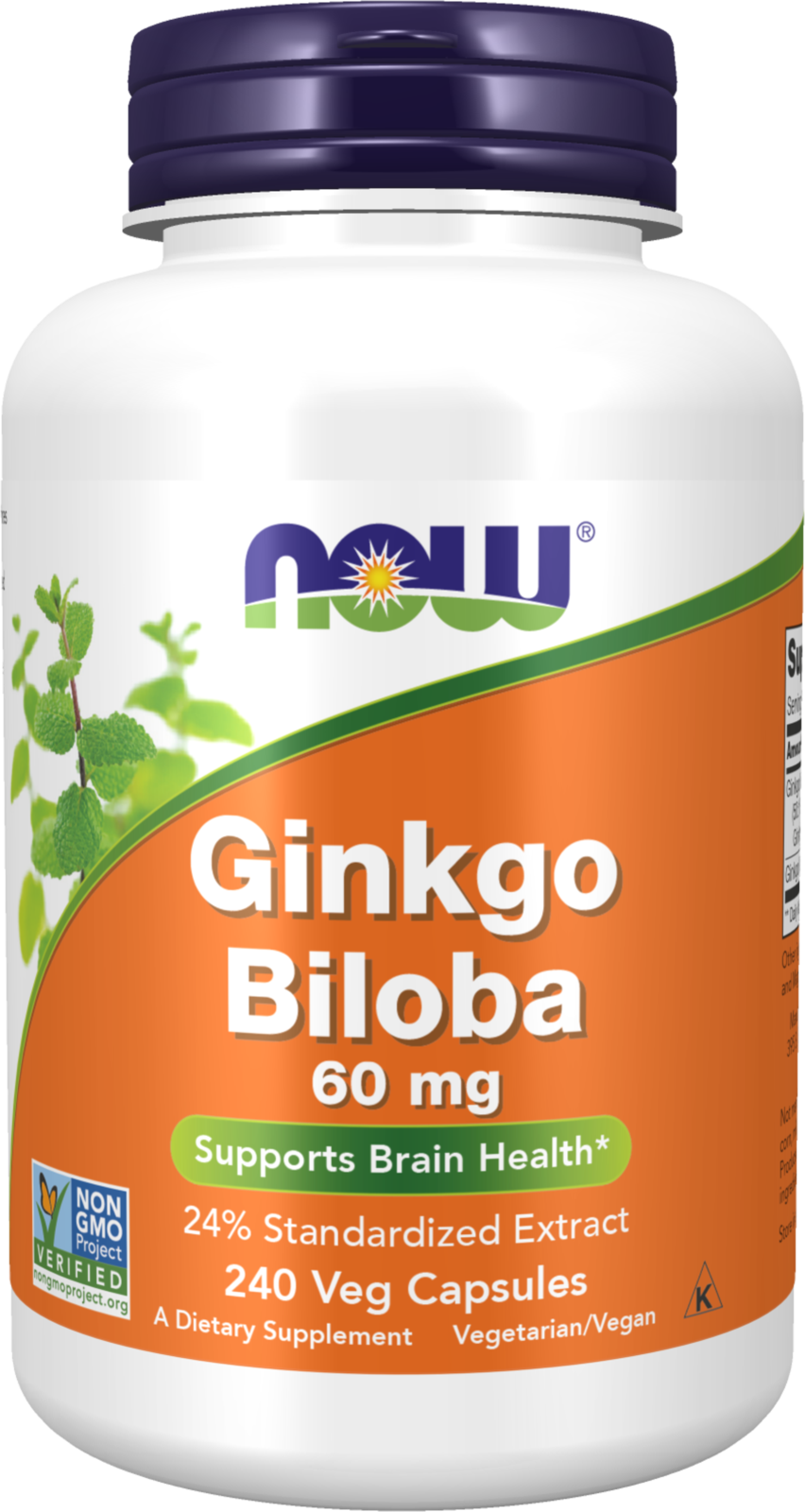 NOW Supplements, Ginkgo Biloba 60 mg, 24% Standardized Extract, Non-GMO Project Verified, 240 Veg Capsules