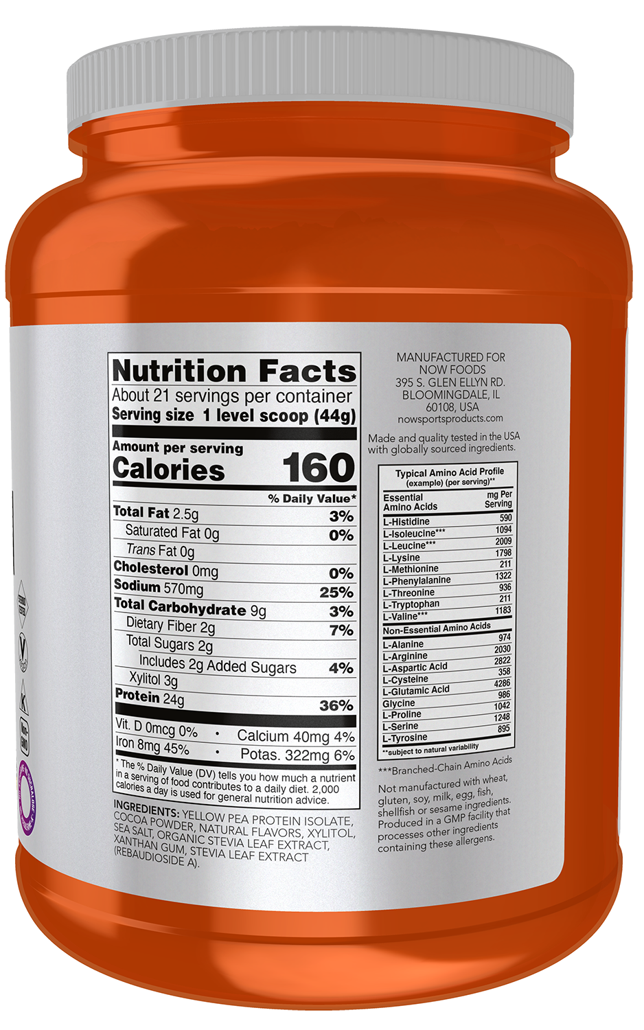 NOW Sports, Pea Protein 24 g, Easily Digested, Creamy Chocolate, 2 lbs
