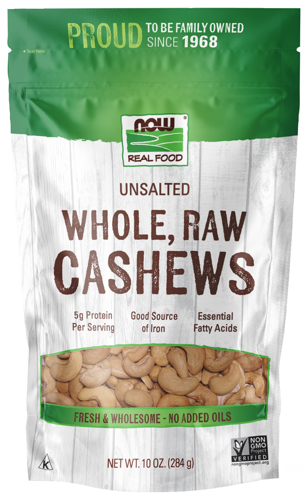 NOW Foods, Whole Cashews, Raw, Unsalted, Good source of Iron, 10 oz