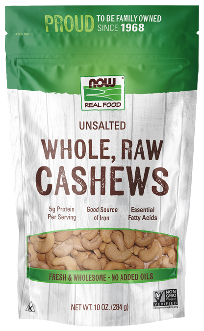 NOW Foods, Whole Cashews, Raw, Unsalted, Good source of Iron, 10 oz