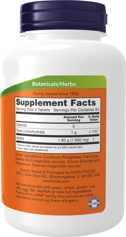 NOW Supplements, Alfalfa 650 mg, Super Green, 250 Tabs