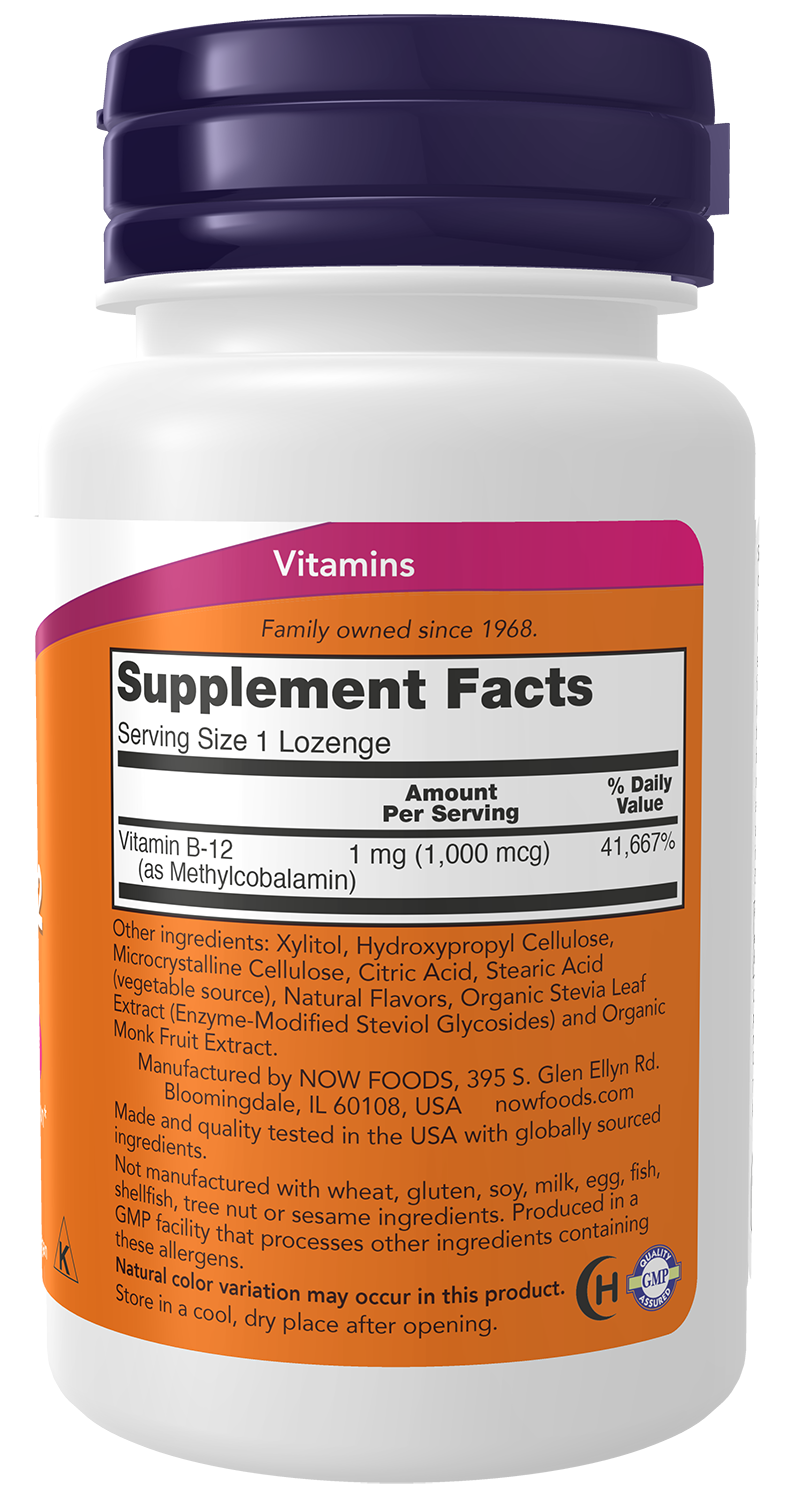 NOW Supplements, Methyl B-12 1000 mcg, Nervous System Health*, 100 Lozenges