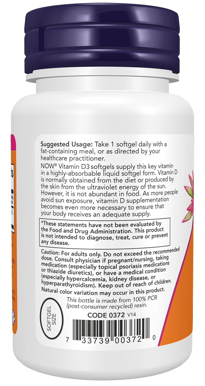 NOW Supplements, Vitamin D-3 5,000 IU, Structural Support*, 120 Softgels