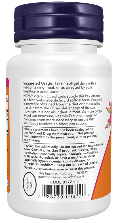 NOW Supplements, Vitamin D-3 5,000 IU, Structural Support*, 120 Softgels