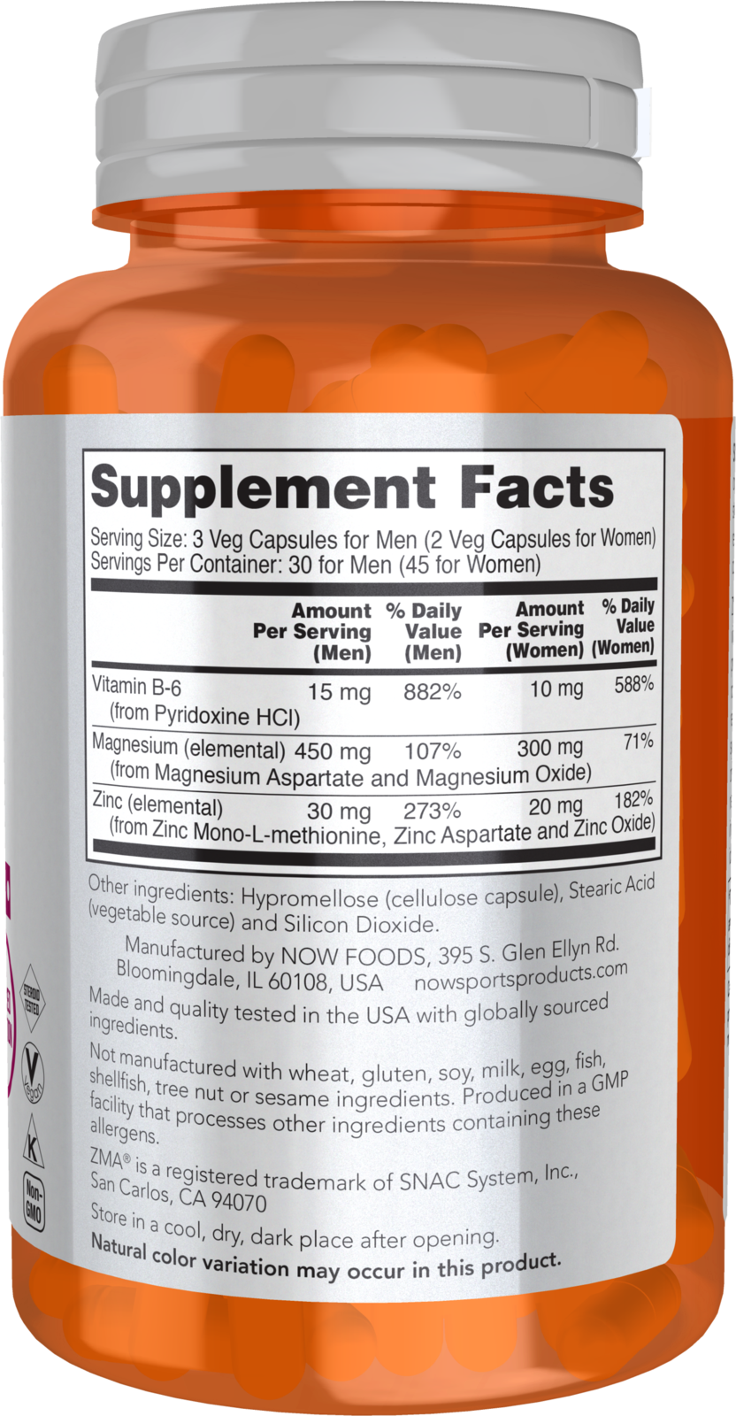 NOW Sports, ZMA, Enhanced Absorption, Sports Recovery*, 90 Veg Caps