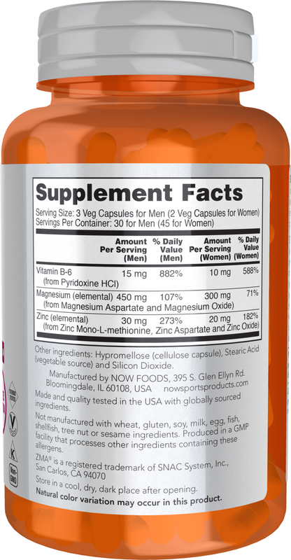 NOW Sports, ZMA, Enhanced Absorption, Sports Recovery*, 90 Veg Caps