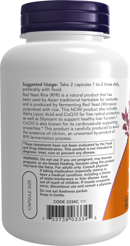 NOW Supplements, Red Yeast Rice with CoQ10, Milk Thistle, ALA, 120 Veg Caps