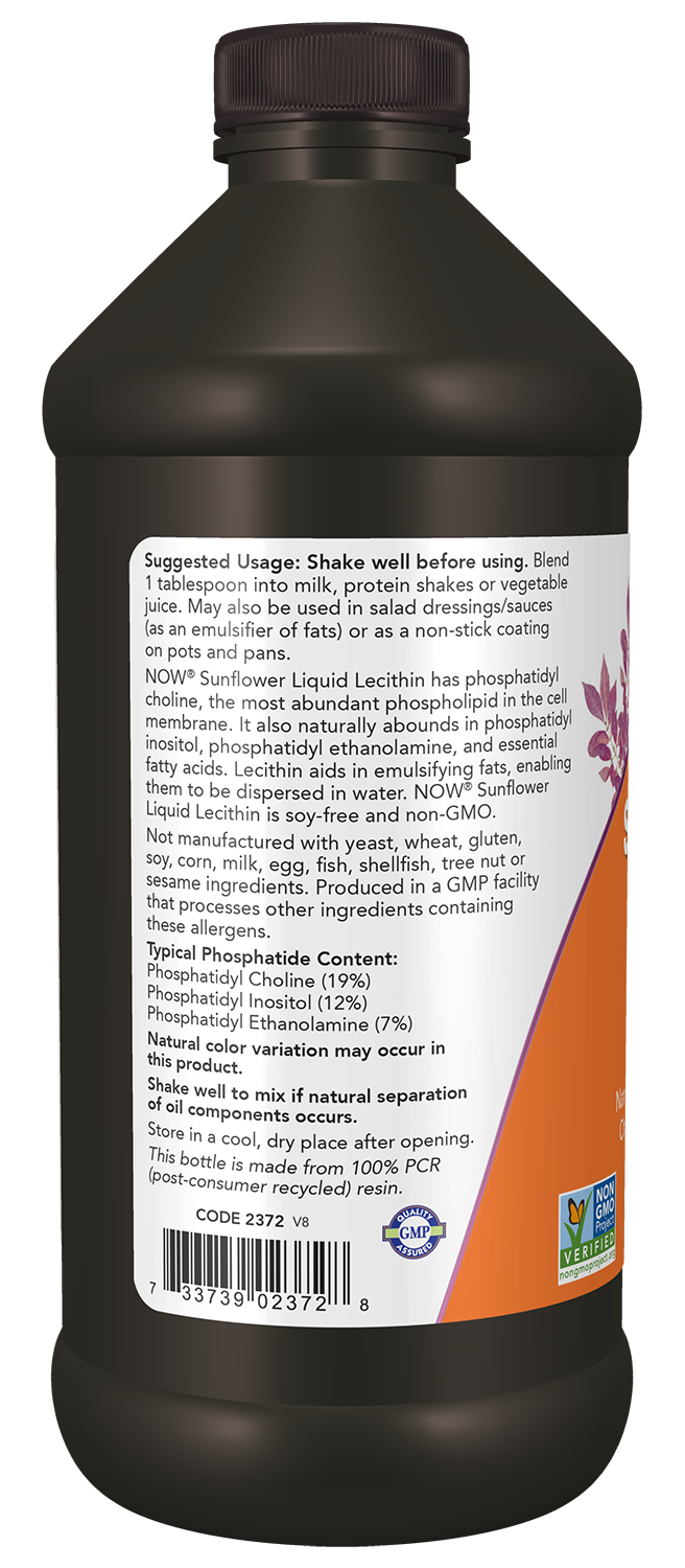 NOW Supplements, Sunflower Lecithin with naturally occurring Phosphatidyl Choline and Other Phosphatides, Liquid, 16-Ounce