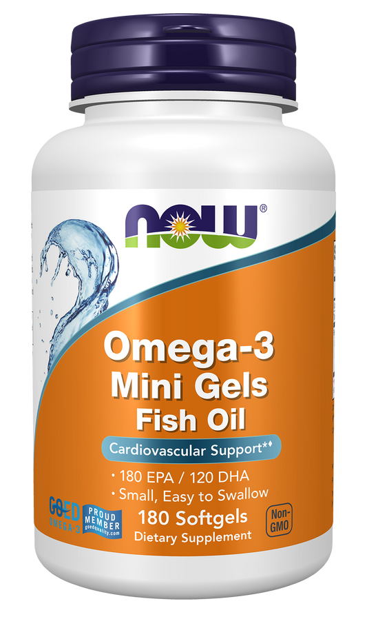 NOW Supplements, Omega-3 Mini Gels, Molecularly Distilled, 180 Softgels